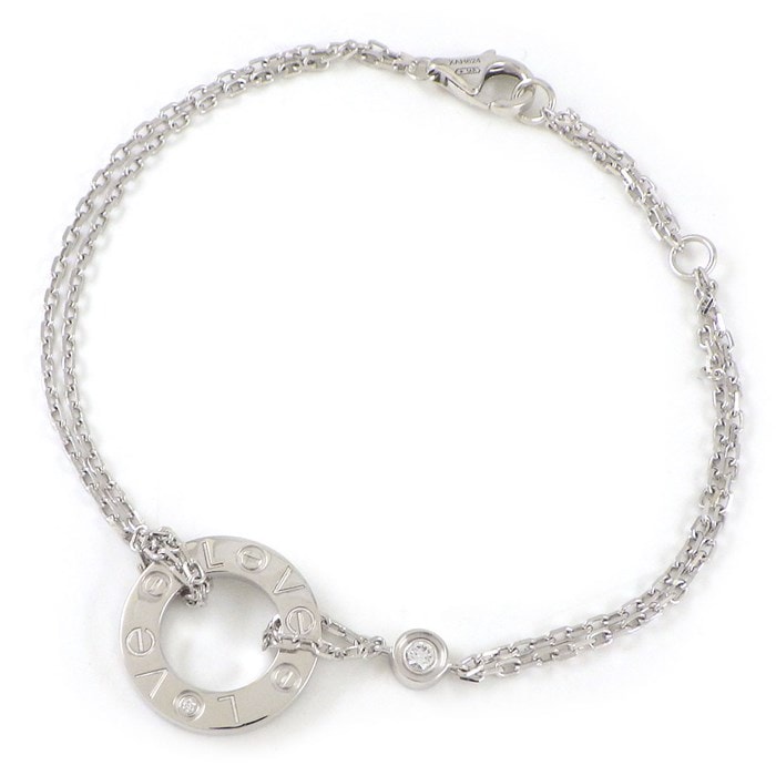 カルティエ Cartier ブレスレット ラブ B6038100 サークル ダブルチェーン 2ポイント ダイヤモンド 計0.03ct K18WG 【箱・保付き】 【中古】