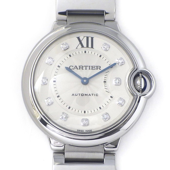 カルティエ Cartier 腕時計 バロンブルー WE902075 11ポイント ダイヤインデックス ギョーシェ シルバー文字盤 SS 自動巻き 【箱・保付き】 【中古】
