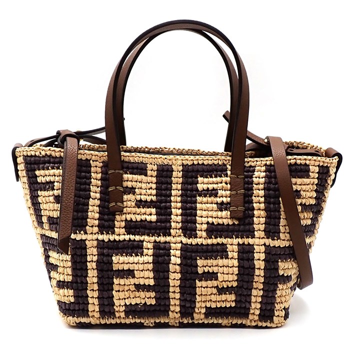 フェンディ FENDI ハンドバッグ ショルダーバッグ ロール ミニ 8BS096AS3BF1PII ブラウン FFラフィア カーフレザー 【中古】