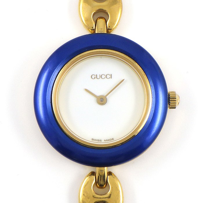 グッチ GUCCI 腕時計 チェンジベゼル 11/12.2 マルチカラーベゼル 全6色付属 ホワイト文字盤 チェーンブレスレット GP クオーツアナログ 【中古】