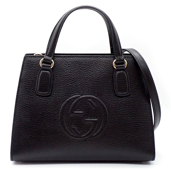 グッチ GUCCI ショルダーバッグ ハンドバッグ ソーホー インターロッキングG 607722 ブラック カーフレザー シルバー金具 【中古】