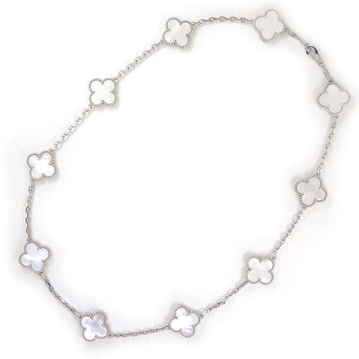 ヴァンクリーフ＆アーペル Van Cleef & Arpels ネックレス ヴィンテージ アルハンブラ 10モチーフ VCARF48500 ホワイト シェル K18WG 【箱・保付き】 【中古】