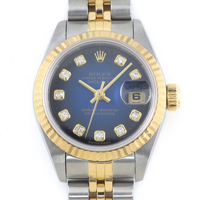 ロレックス Rolex 腕時計 デイトジャスト 69173G W番 1994-1995年製 10ポイント ダイヤインデックス ブルーグラデーション文字盤 フルーテッドベゼル ジュビリーブレス K18YG SS 自動巻き 【OH済み】 【中古】