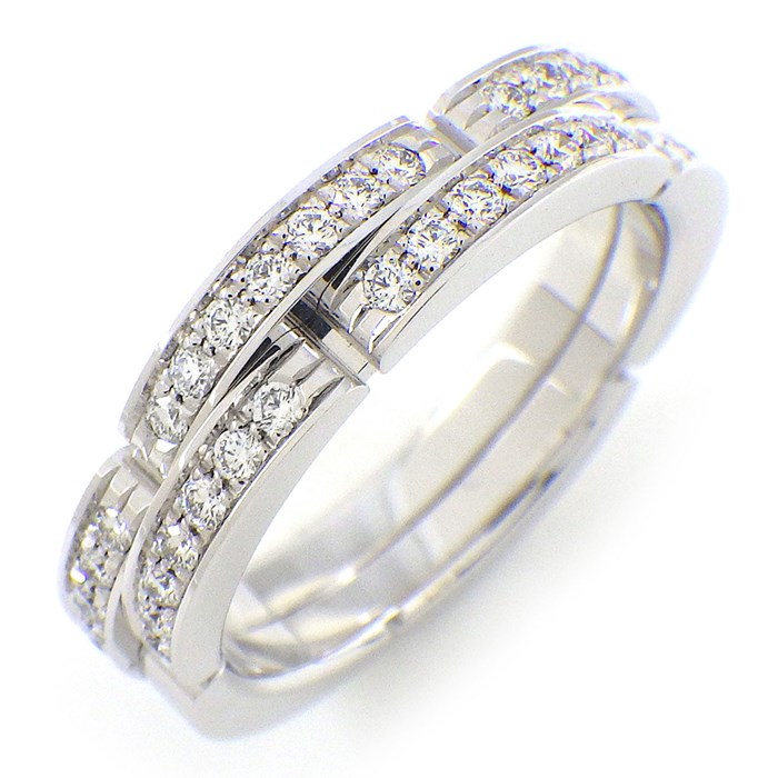 カルティエ Cartier リング マイヨンパンテール ウェディング バンド B4098900 2連 セミパヴェ 42ポイント ダイヤモンド 計0.30ct K18WG 10号 / #50 【箱・保付き】 【中古】