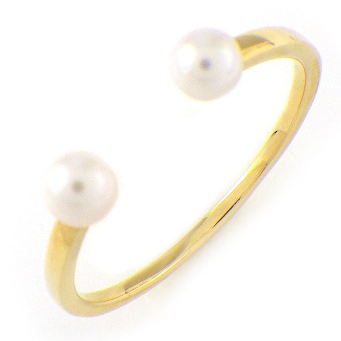 スタージュエリー STAR JEWELRY リング オープン 2ポイント パール 3.5mm珠 K18YG 15.5号 【中古】