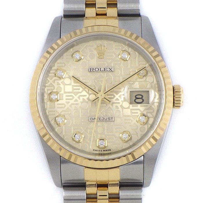 ロレックス Rolex 腕時計 デイトジャスト 36mm 16233G Y番 2002年製 10ポイント ダイヤインデックス シャンパンカラー コンピューター文字盤 彫コン フルーテッドベゼル ジュビリーブレス K18YG SS 自動巻き 【箱・保付き】 【中古】 ロレックス Rolex 腕時計 デイトジャスト 36mm 16233G Y番 2002年製 10