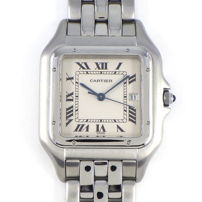 カルティエ Cartier 腕時計 パンテール LM W25032P5 デイト ローマンインデックス スクエア マット シルバー文字盤 SS クオーツアナログ 【中古】
