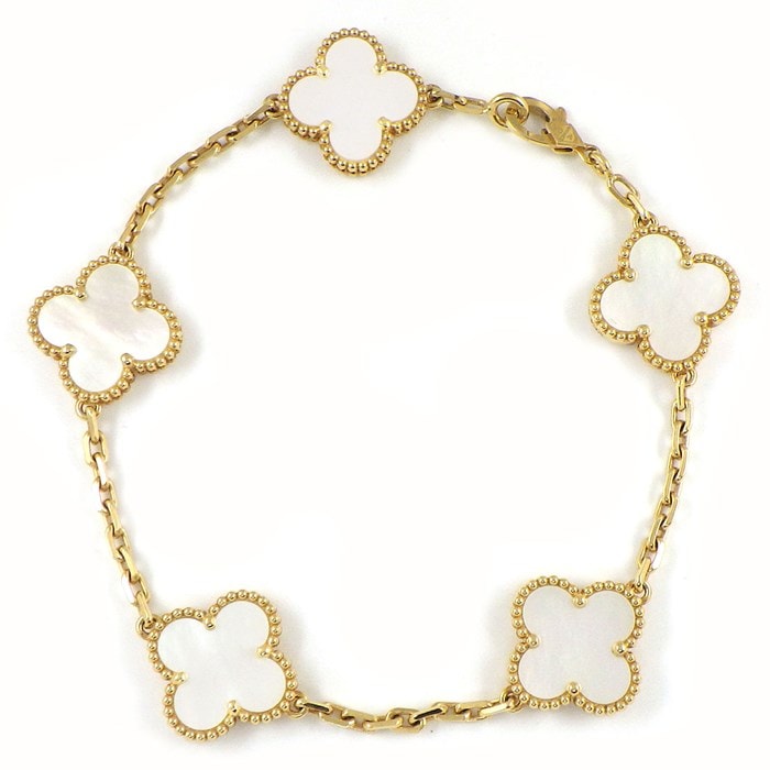 ヴァンクリーフ＆アーペル Van Cleef & Arpels ブレスレット ヴィンテージ アルハンブラ 5モチーフ VCARA41800 ホワイト シェル K18YG 【箱・保付き】 【中古】