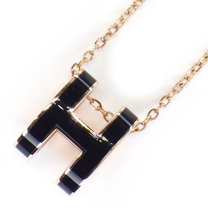 エルメス HERMES ネックレス ポップH ポップアッシュ ノワール ブラック ラッカー ピンク GP 【中古】