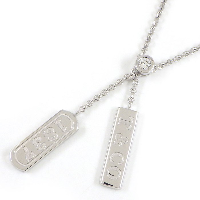 ティファニー Tiffany & Co. ネックレス 1837 ダブル バー ドロップ ロゴ タグ 1ポイント ダイヤモンド K18WG 【中古】
