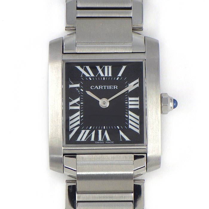 カルティエ Cartier 腕時計 タンク フランセーズ SM W51026Q3 ローマンインデックス スクエア ブラック文字盤 SS クオーツアナログ 【中古】