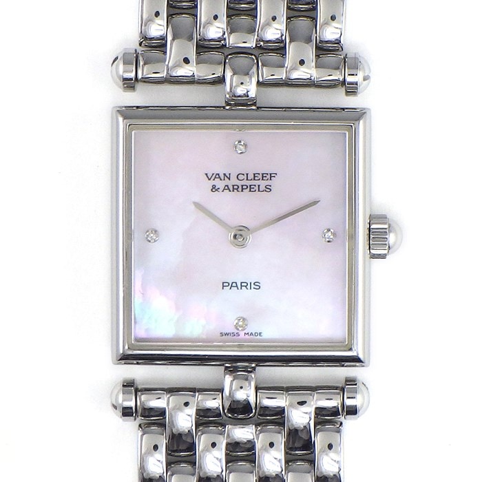 ヴァンクリーフ＆アーペル Van Cleef & Arpels 腕時計 クラシック スクエア 522642 4ポイント ダイヤインデックス ピンクシェル文字盤 SS クオーツアナログ 【箱・保付き】 【中古】