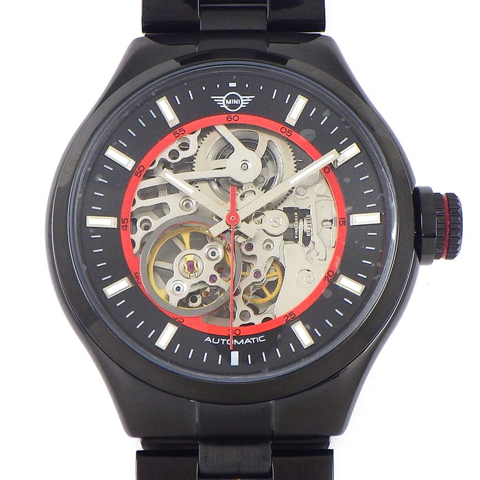 ミニクーパー MINI Cooper 腕時計 ミニ オートマティック MA-1 161809A ブラック/レッド スケルトン文字盤 裏スケ SS 黒 自動巻き 【箱・保付き】 【中古】