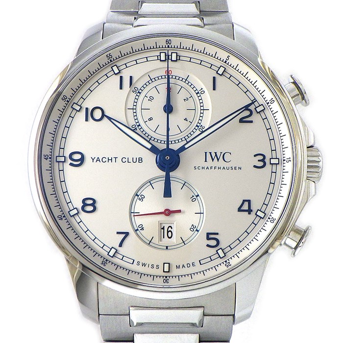 IWC 腕時計 ポルトギーゼ ヨットクラブ クロノグラフ IW390702 シルバー文字盤 デイト クロノグラフ スモールセコンド 裏スケ SS 自動巻き 【箱・保付き】 【中古】