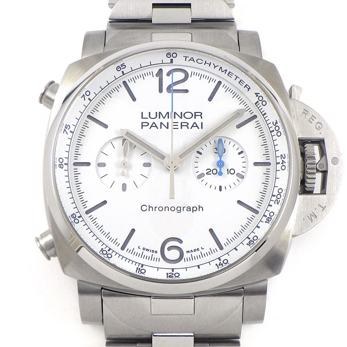 パネライ PANERAI 腕時計 ルミノール クロノ PAM01548 クロノグラフ タキメーター 夜光インデックス 夜光針 スモールセコンド ホワイト文字盤 SS 自動巻き 【箱・保付き】 【中古】