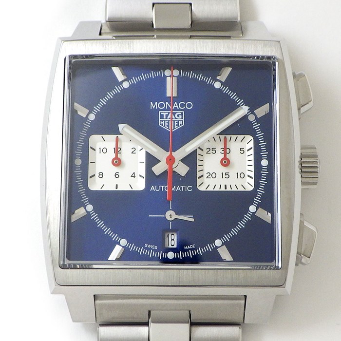 タグ・ホイヤー TAG Heuer 腕時計 モナコ クロノグラフ CBL2111.BA0644 キャリバー ホイヤー02 スクエア ブルー文字盤 デイト スモールセコンド 裏スケ SS 自動巻き 【箱・保付き】 【中古】