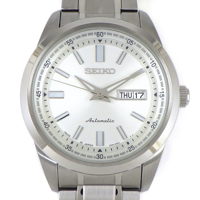 セイコー SEIKO 腕時計 セイコーセレクション メンズ メカニカル SARV001/4R36-05Z0 デイ＆デイト 夜光インデックス 夜光針 裏スケ サンレイ シルバー文字盤 SS 自動巻き 【中古】