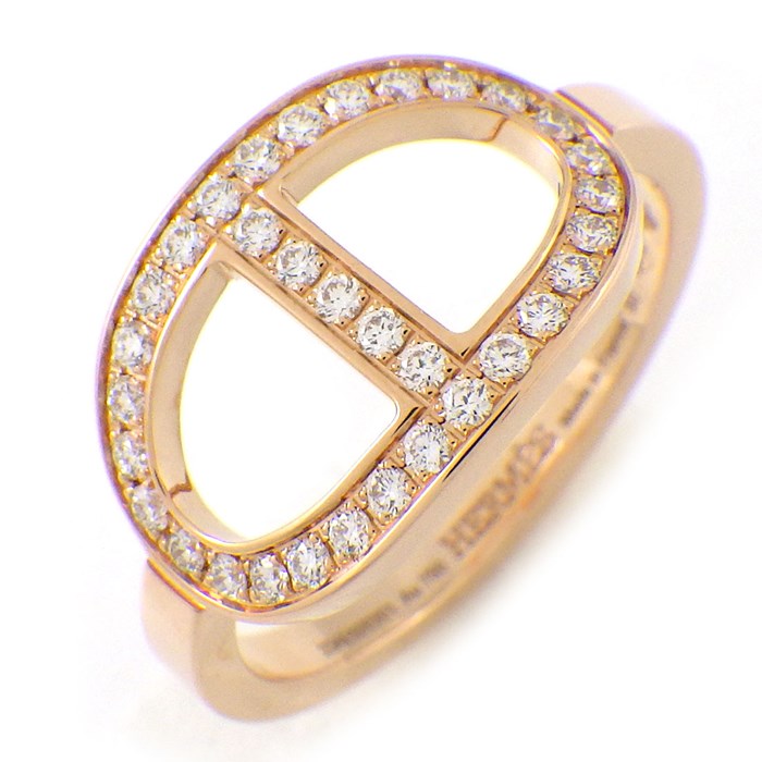 エルメス HERMES リング シェーヌダンクル コントゥール MM H122605B 33ポイント ダイヤモンド 計0.21ct K18PG 10号 / #50 【中古】