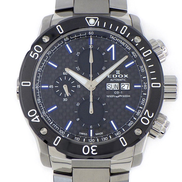 エドックス EDOX 腕時計 クロノオフショア1 01122-3M-NIBU6 クロノグラフ デイデイト 夜光インデックス 夜光針 スモールセコンド イントレチャート ブラック文字盤 SS セラミック 自動巻き 【箱・保付き】 【中古】