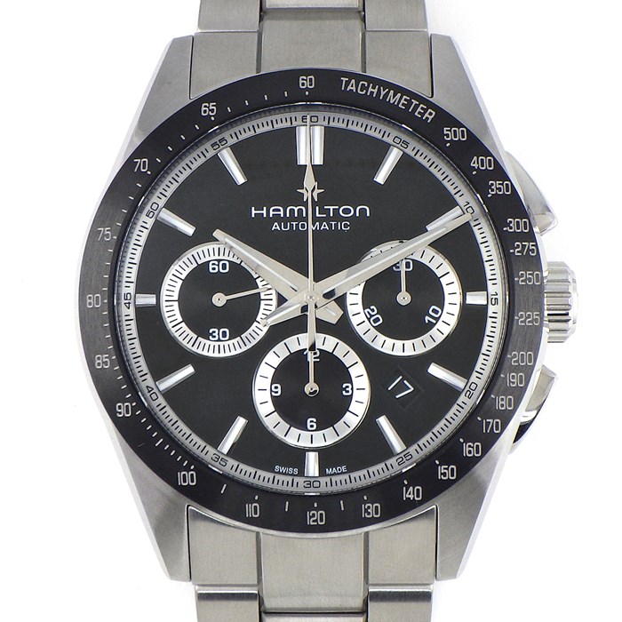 ハミルトン Hamilton 腕時計 ジャズマスター パフォーマー オート クロノ H36606130 デイト クロノグラフ タキメーター スモールセコンド 裏スケ ブラック文字盤 SS 自動巻き 【箱・保付き】 【中古】