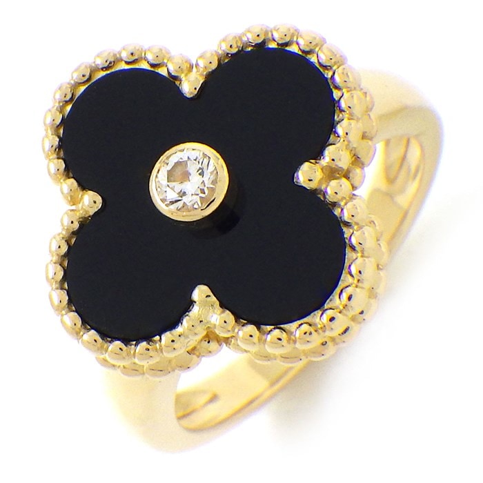 ヴァンクリーフ＆アーペル Van Cleef & Arpels リング ヴィンテージ アルハンブラ VCARA41000 1ポイント オニキス 0.05ct ダイヤモンド K18YG 8.5号 / #48 【箱・保付き】 【中古】