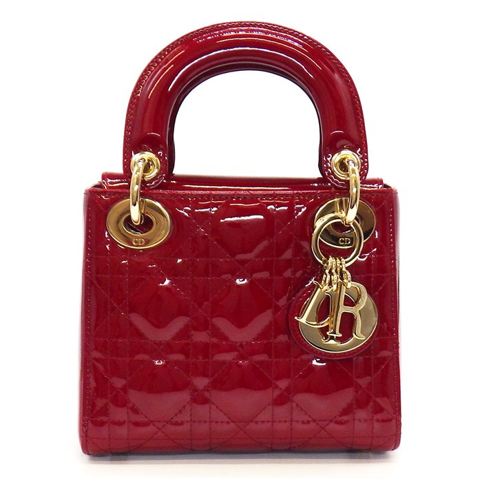 ディオール Dior ハンドバッグ ショルダーバッグ レディディオール ミニ M0505OWCB_M323 チェリーレッド カナージュ パテントカーフ 【中古】