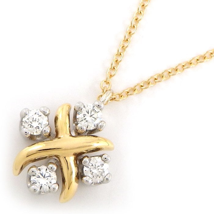 ティファニー Tiffany & Co. ネックレス ジャン シュランバージェ リン 60022674 4ポイント ダイヤモンド 計0.21ct K18YG PT950 【中古】
