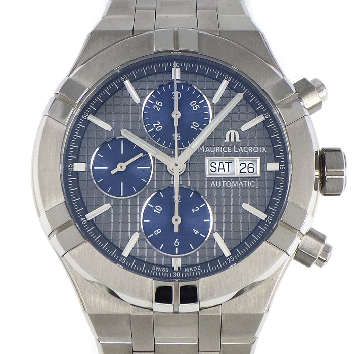 モーリスラクロア MAURICE LACROIX 腕時計 アイコン オートマティック クロノグラフ AI6038-TT032-330-1 デイデイト スモールセコンド スクエアパターン グレー文字盤 チタン 自動巻き 【箱・保付き】 【中古】