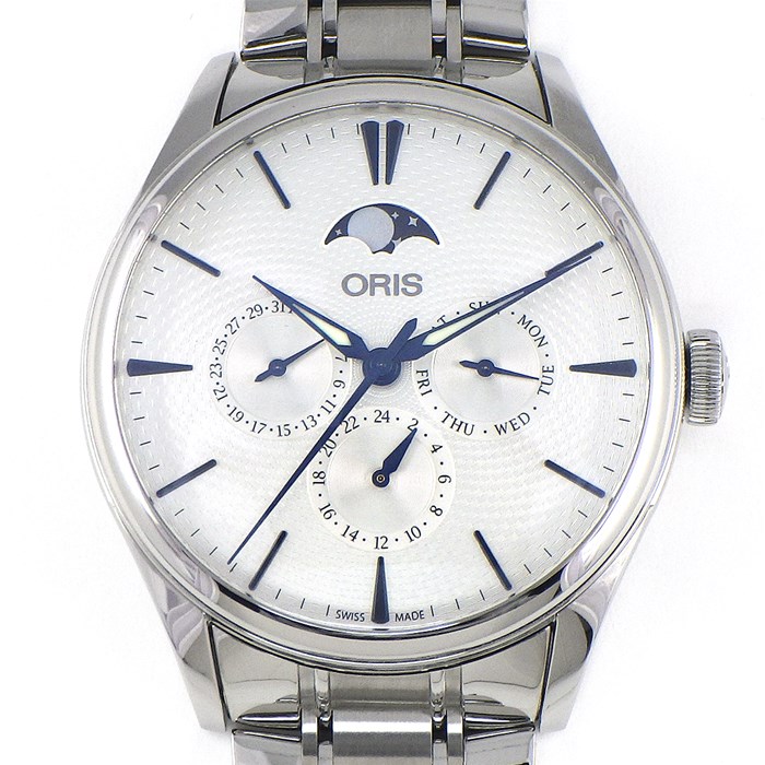 オリス ORIS 腕時計 アートリエ コンプリケーション 01 781 7729 4051-07 8 21 88 デイデイト ムーンフェイズ 裏スケ GMT ギョーシェ グレー文字盤 SS 自動巻き 【箱・保付き】 【中古】