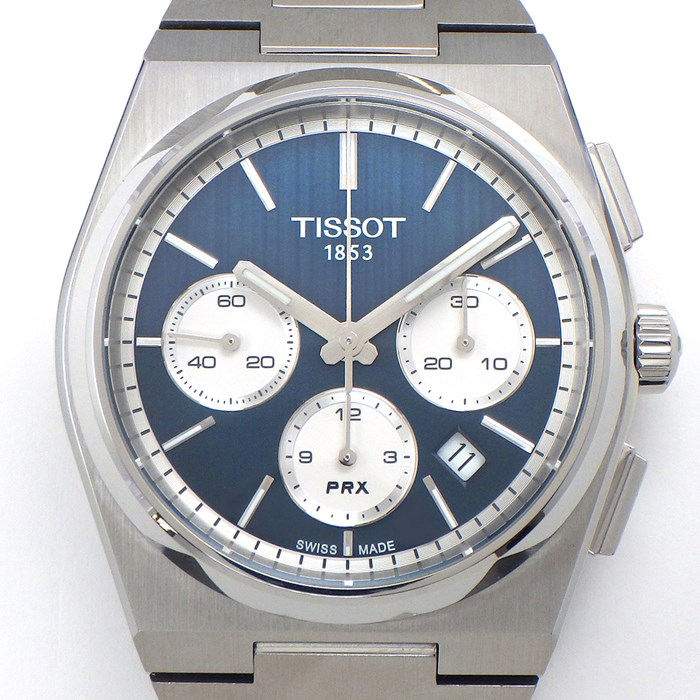 ティソ TISSOT 腕時計 PRX オートマティック クロノグラフ T137.427.11.041.00 デイト スモールセコンド 裏スケ サテン仕上げ ブルー文字盤 SS 自動巻き 【箱・保付き】 【中古】