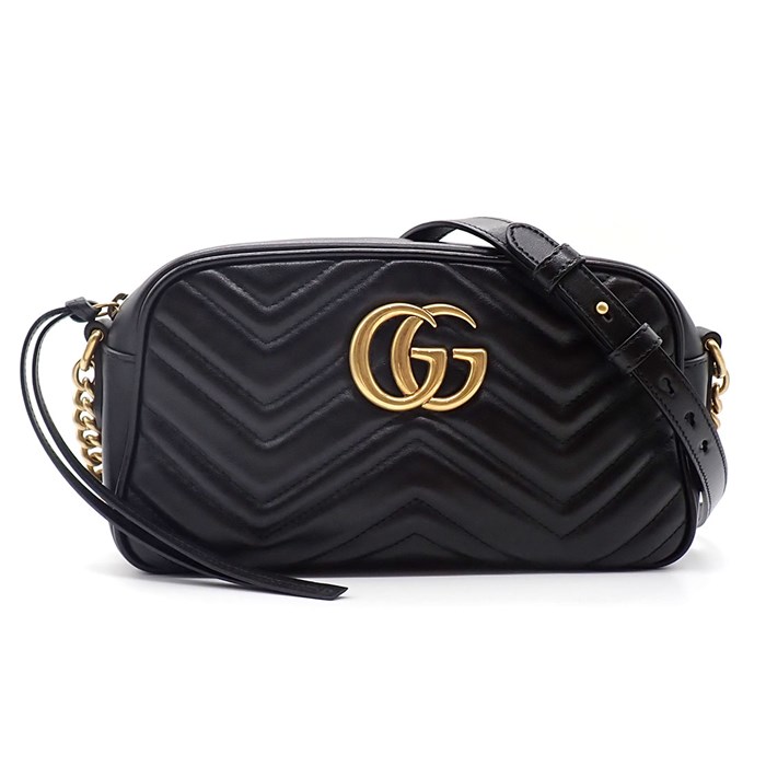 グッチ GUCCI ショルダーバッグ GGマーモント 447632 ブラック キルティングレザー ゴールド金具 【中古】
