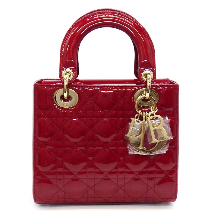 ディオール Dior ハンドバッグ ショルダーバッグ レディディオール スモール M0531OWCB_M323 レッド カナージュ パテントカーフスキン 【中古】