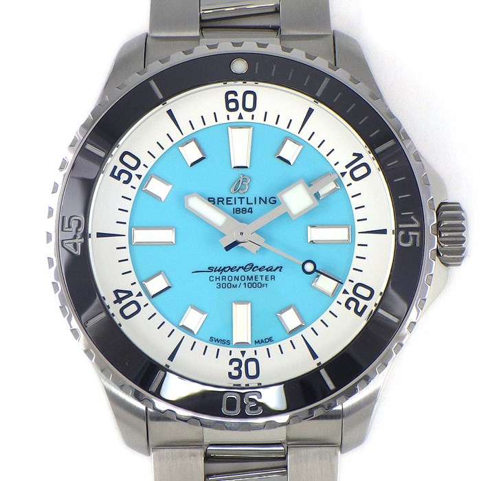 ブライトリング Breitling 腕時計 スーパーオーシャン A17376211L2A1 (A17376) 夜光インデックス 夜光針 回転ベゼル ターコイズ文字盤 SS 自動巻き 【中古】