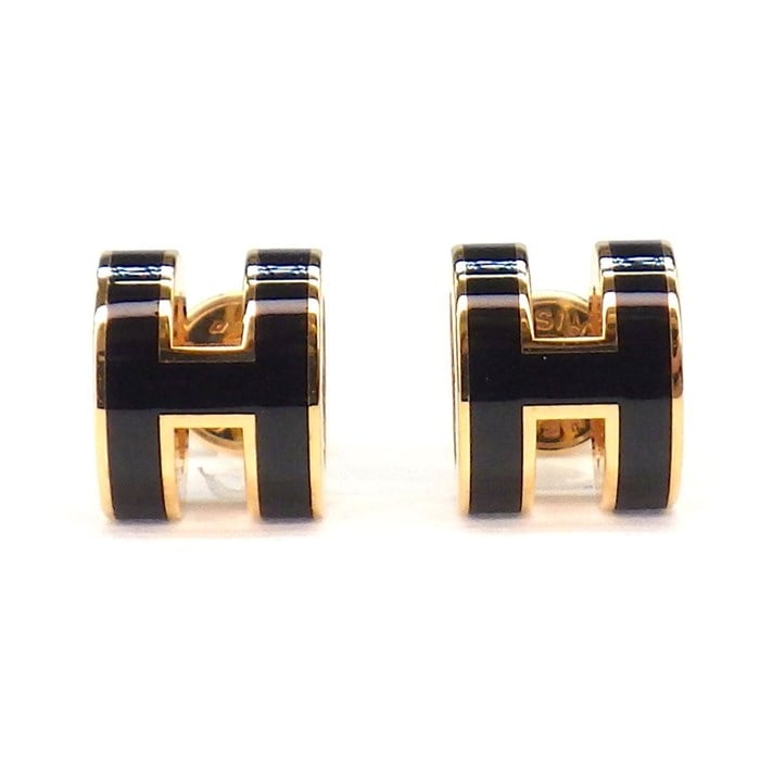 HERMES ゴールド ブラック スタッドピアス 20071357_1.jpg