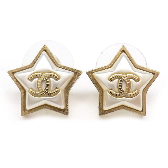 シャネル CHANEL ピアス スターモチーフ A18V A99139 2018 クラシックモデル イミテーションパール GP 【中古】