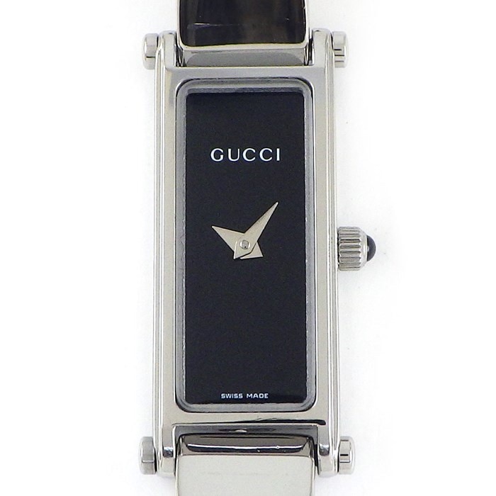 グッチ GUCCI 腕時計 バングルウォッチ 1500L ホースビット レクタンギュラー ブラック文字盤 SS クオーツアナログ 【中古】