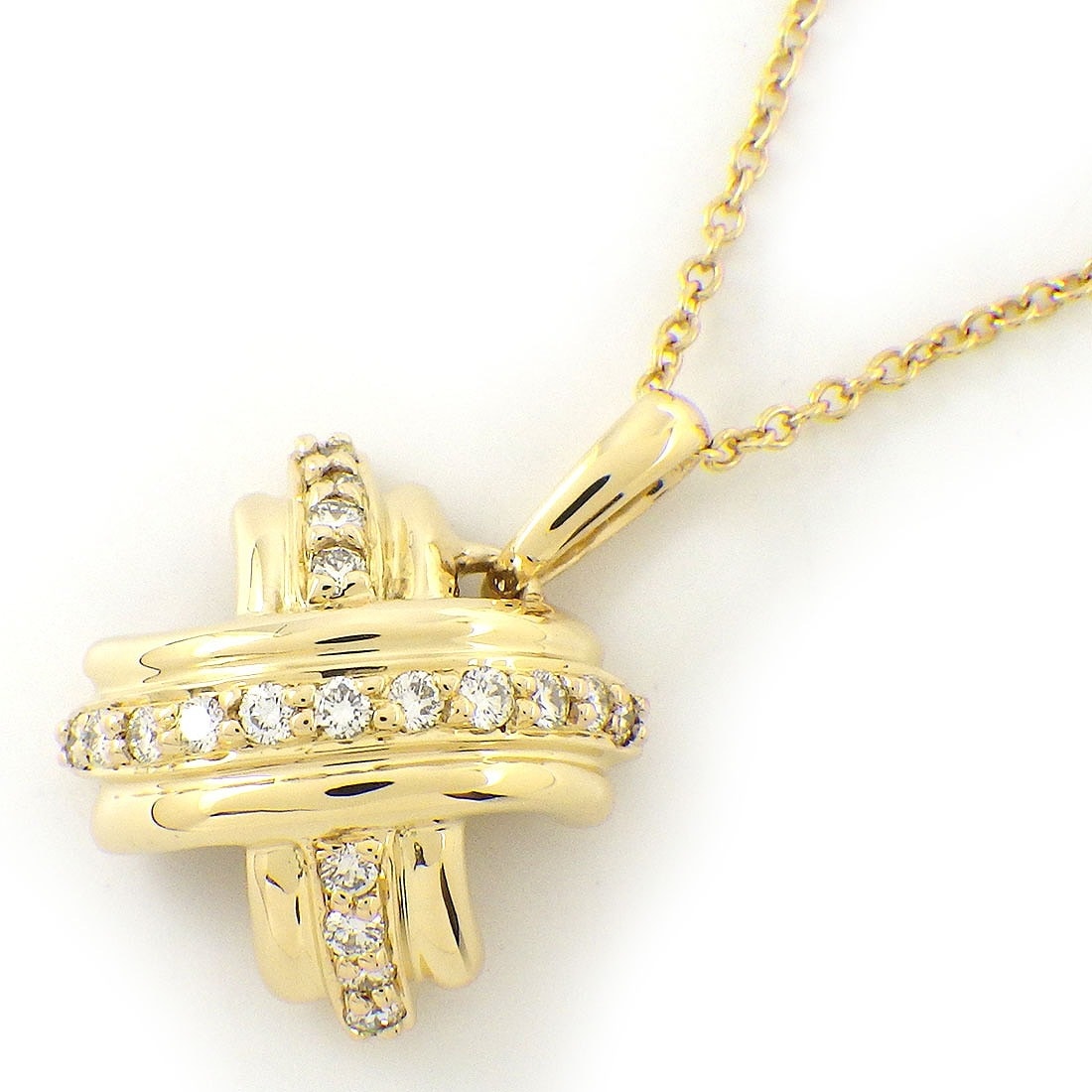 ティファニー Tiffany & Co. ネックレス シグネチャー クロス X ダイヤモンド K18YG 【中古】