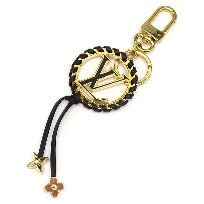 ルイ・ヴィトン LOUIS VUITTON キーリング キーホルダー ポルトクレ ベリー M63082 LV ロゴ GP ブラック カーフレザー 革 【中古】