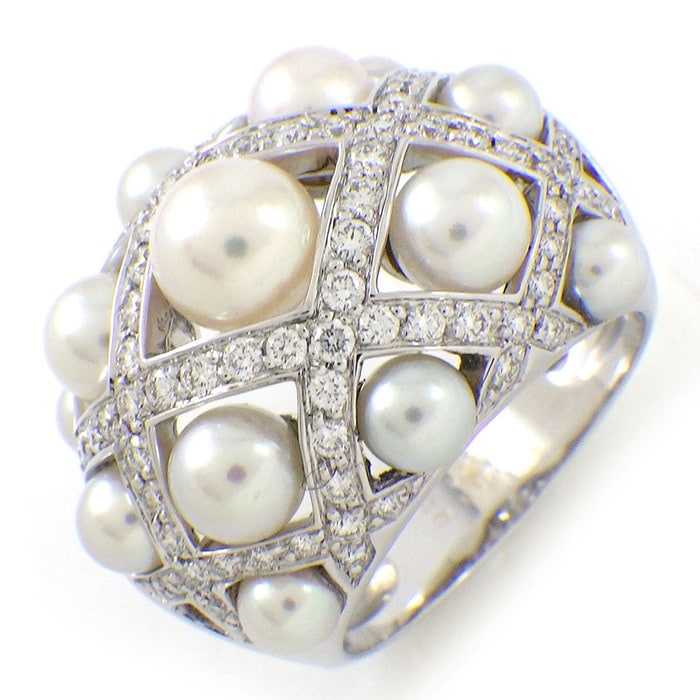 シャネル CHANEL リング バロック コレクション メッシュ クロスステッチ パール ダイヤモンド K18WG 11.5号 / #52 【箱・保付き】 【中古】