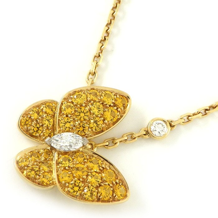 ヴァンクリーフ＆アーペル Van Cleef & Arpels ネックレス ドゥ パピヨン VCARO3M300 バタフライ パヴェ 34ポイント イエローサファイア 計0.88ct 2ポイント ダイヤモンド 計0.2ct K18YG 【中古】