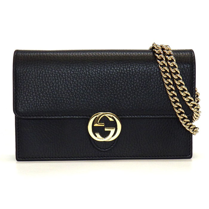 グッチ GUCCI ショルダーバッグ インターロッキングG チェーンウォレット 510314 ブラック レザー ゴールド金具 【中古】