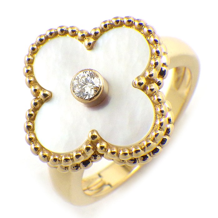 ヴァンクリーフ＆アーペル Van Cleef & Arpels リング ヴィンテージアルハンブラ VCARA41100 1ポイント ダイヤモンド 0.05ct ホワイト シェル K18YG 9号 / #49 【中古】