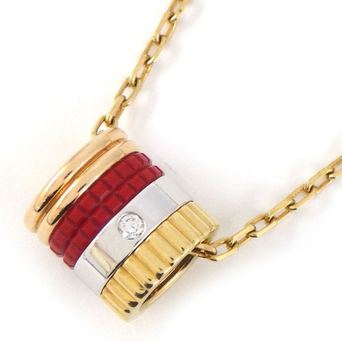 ブシュロン BOUCHERON ネックレス キャトル スモール スリーカラー 1ポイント ダイヤモンド K18PG K18WG K18YG レッド セラミック 【中古】