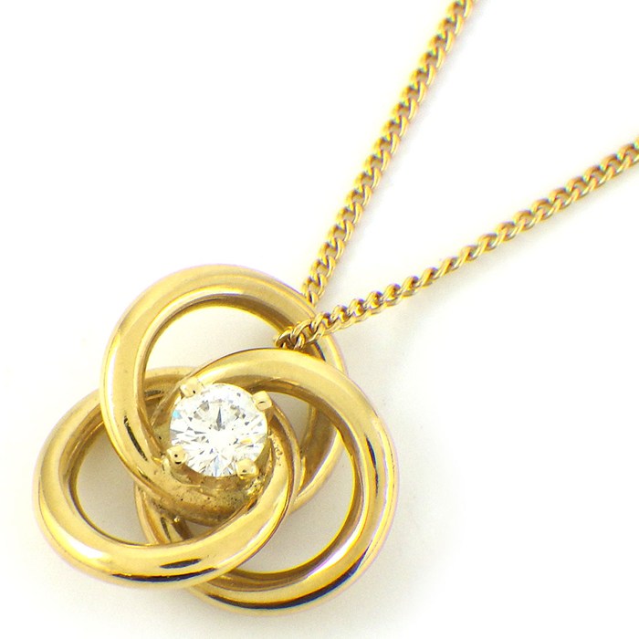 ティファニー Tiffany & Co. ネックレス 3フープ トレフォイル ノット ラウンド サークル 1ポイント ダイヤモンド K18YG 【中古】