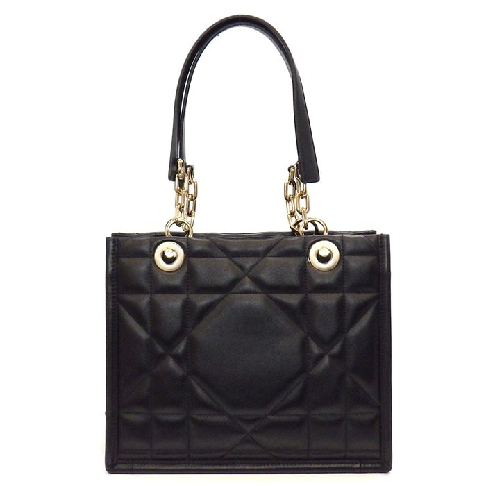 ディオール Dior トートバッグ エッセンシャル トート スモール  M8720OZVJ_M900 ブラック アーキ カナージュ カーフスキン ゴールド金具 【中古】