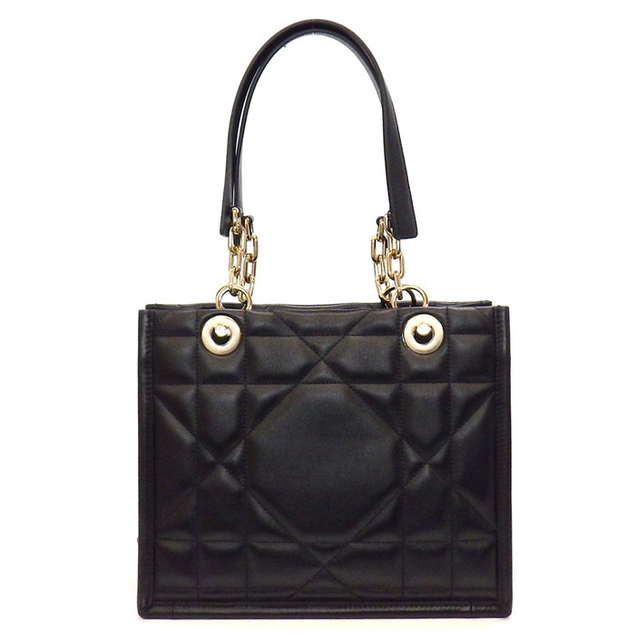ディオール Dior トートバッグ エッセンシャル トート スモール  M8720OZVJ_M900 ブラック アーキ カナージュ カーフスキン ゴールド金具 【中古】