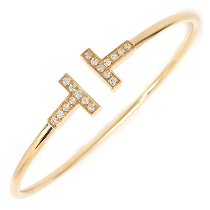 ティファニー Tiffany & Co. バングル Tワイヤー ミディアム 60010767 ダイヤモンド 計0.24ct K18PG 【中古】