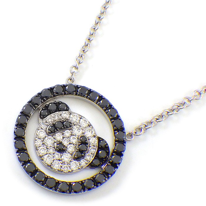 キーリン Qeelin ネックレス BoBo パンダ ラウンド サークル パヴェ ダイヤモンド 計0.455ct ブラック ダイヤモンド K18WG 【中古】