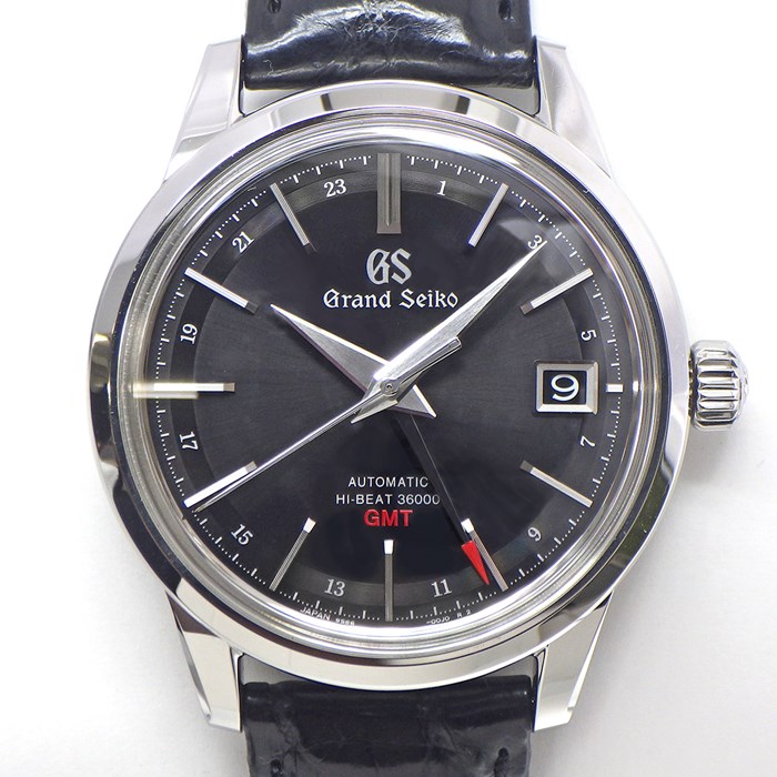 グランドセイコー Grand Seiko 腕時計 エレガンスコレクション SBGJ219/9S86-00C0 デイト 裏スケ GMT サンレイ ブラック文字盤 SS クロコダイル レザーベルト 自動巻き 【箱・保付き】 【中古】