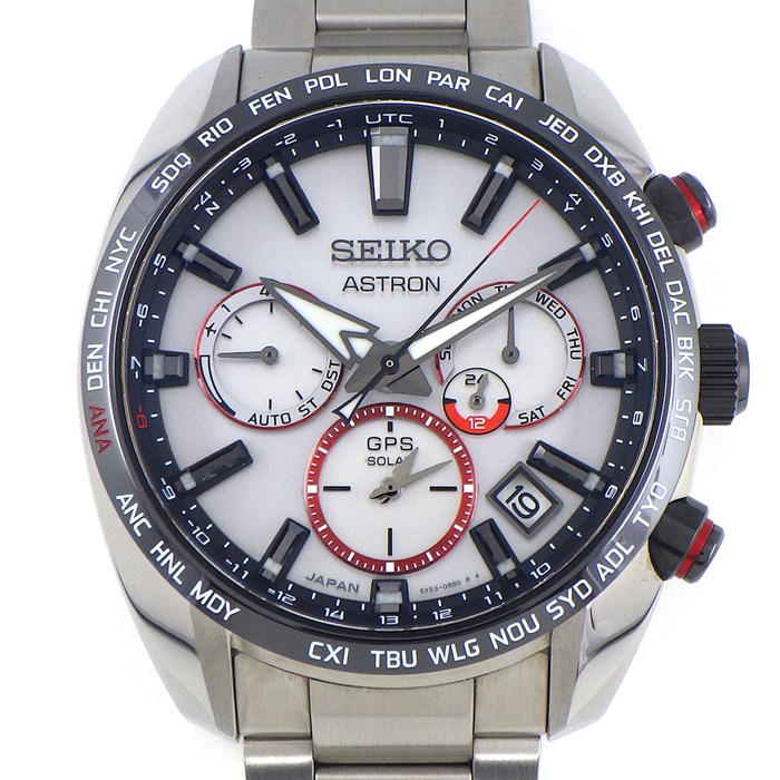 セイコー SEIKO 腕時計 アストロン SBXC081/5X53-0BE0 2020年 大谷翔平 1700本限定モデル デイデイト ワールドタイム表示 クロノグラフ SS セラミック シルバー文字盤 ソーラー GPS衛星電波 【箱・保付き】 【中古】